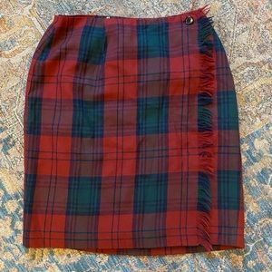 Rafaella Vintage Wool Tartan Wrap Skirt with fringe edge